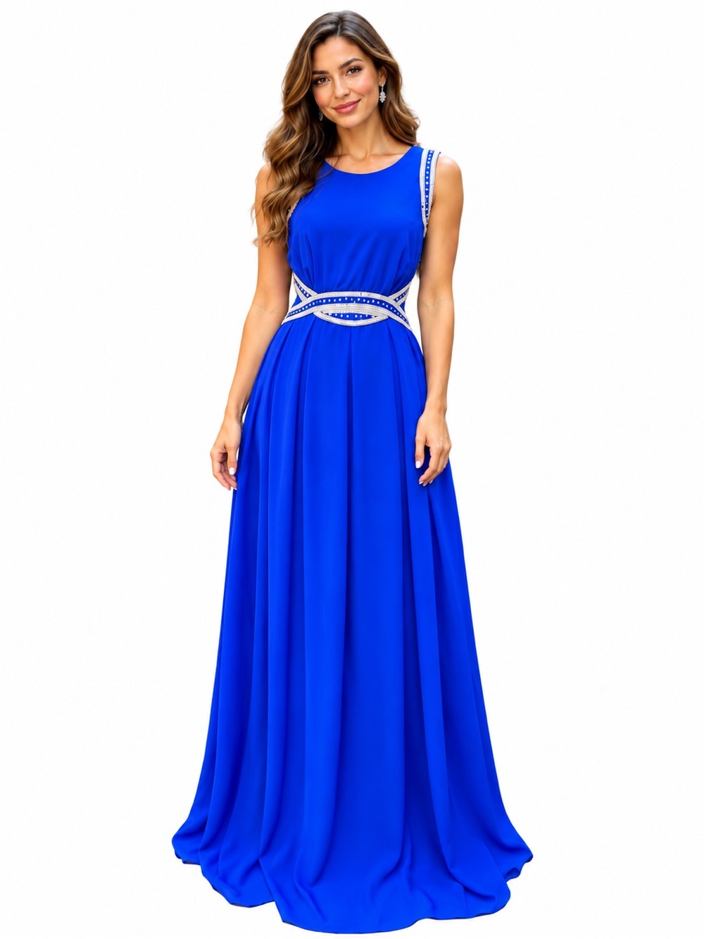 the clothing company Cobalt Blue Sleeveless Beaded-Waist Maxi Dress